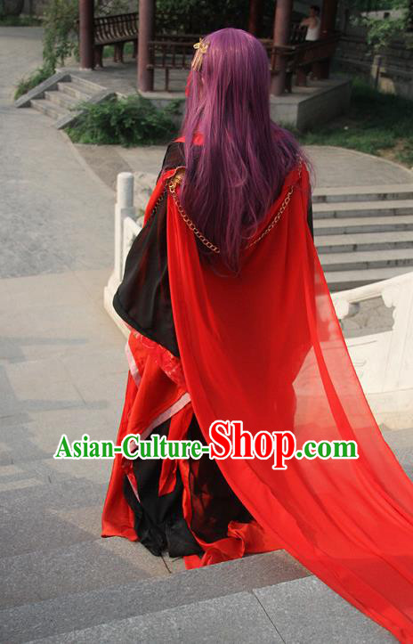 Traditional Chinese Cosplay Swordsman Red Clothing Ancient Royal Highness Costume for Men