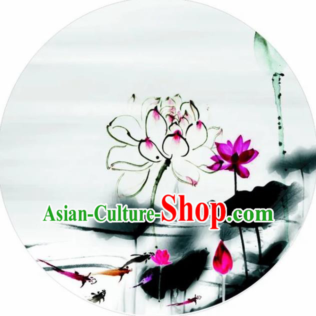 Chinese Handmade Ink Painting Lotus Carps Oil Paper Umbrella Traditional Decoration Umbrellas
