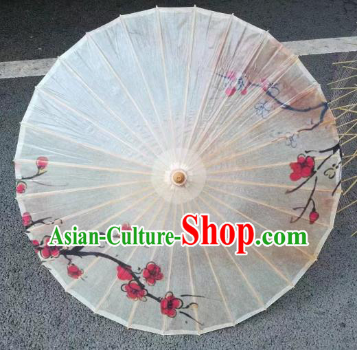 Chinese Handmade Plum Pattern White Oil Paper Umbrella Traditional Decoration Umbrellas