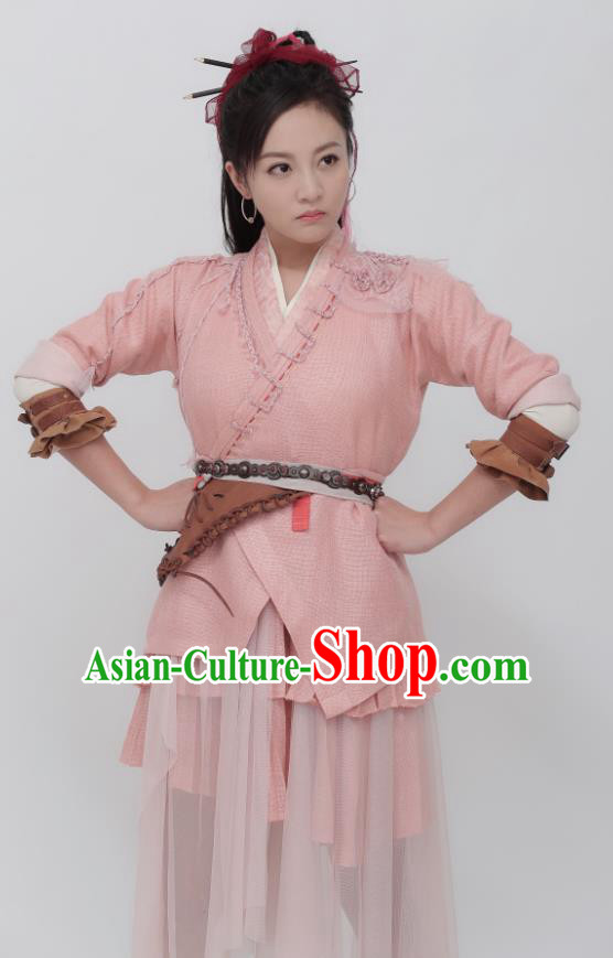 Ancient Chinese Drama Female Swordsman Pink Hanfu Dress Chivalrous Costumes for Women