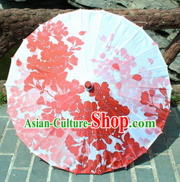 Handmade Chinese Classical Dance Printing Red Flowers Butterfly Paper Umbrella Traditional Cosplay Decoration Umbrellas