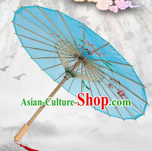 Handmade Chinese Classical Dance Printing Plum Blue Silk Umbrella Traditional Cosplay Decoration Umbrellas