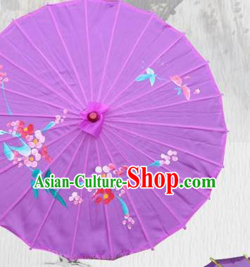Handmade Chinese Printing Flowers Butterfly Purple Silk Umbrella Traditional Classical Dance Decoration Umbrellas