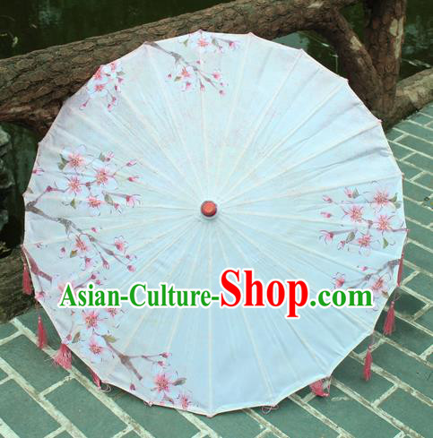 Handmade Chinese Printing Peach Blossom Pink Tassel Silk Umbrella Traditional Classical Dance Decoration Umbrellas