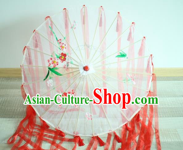 Handmade Chinese Red Ribbon Silk Umbrella Traditional Classical Dance Decoration Umbrellas