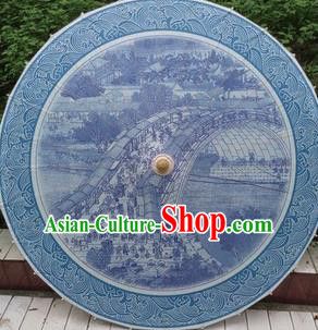 Chinese Classical Dance Handmade Blue Paper Umbrella Traditional Decoration Umbrellas