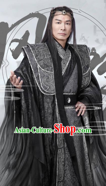 Ancient Chinese Swordsman Leader Feng Yin Black Hanfu Clothing Drama Kawaler Costumes for Men