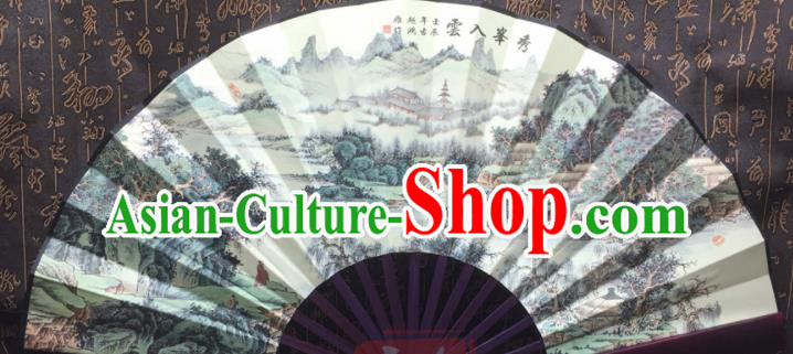 Chinese Handmade Painting Mountains Landscape Silk Fans Traditional Decoration Folding Fan