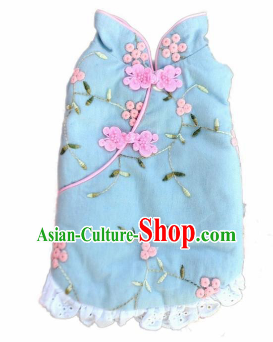 Traditional Asian Chinese Embroidered Winter Dog Blue Costumes for New Year