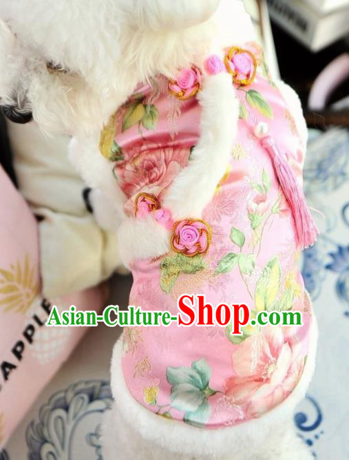 Traditional Asian Chinese Winter Dog Pink Brocade Costumes for New Year