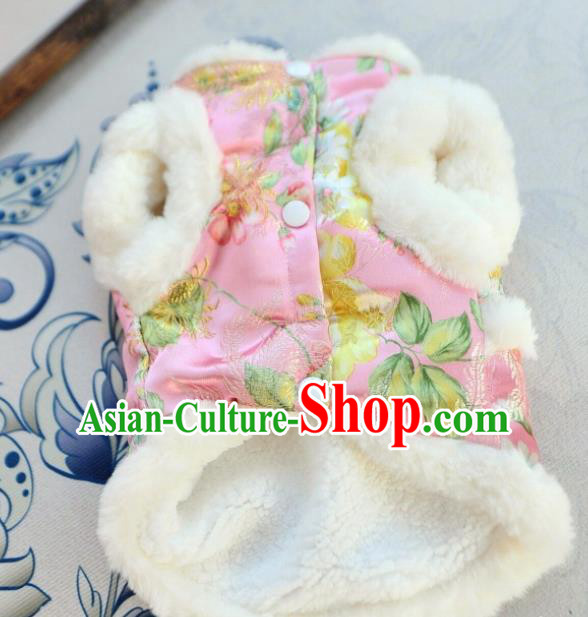 Traditional Asian Chinese Winter Dog Pink Brocade Costumes for New Year