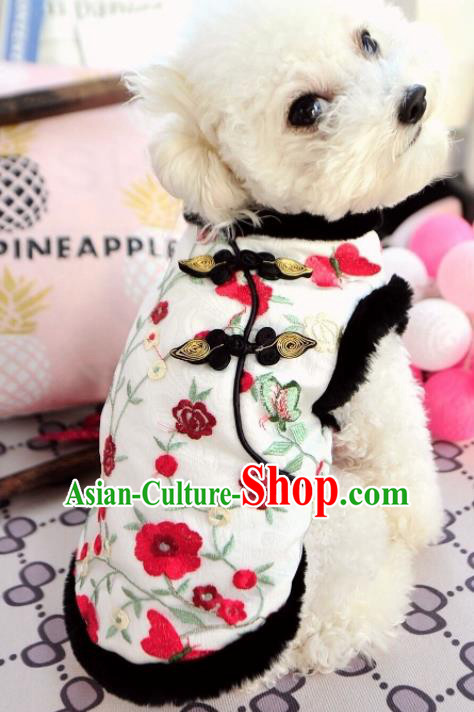 Traditional Asian Chinese Pets Clothing Winter Dog White Costumes for New Year