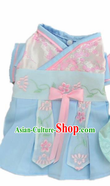 Traditional Asian Chinese Pets Clothing Dog Blue Dress Costumes for New Year