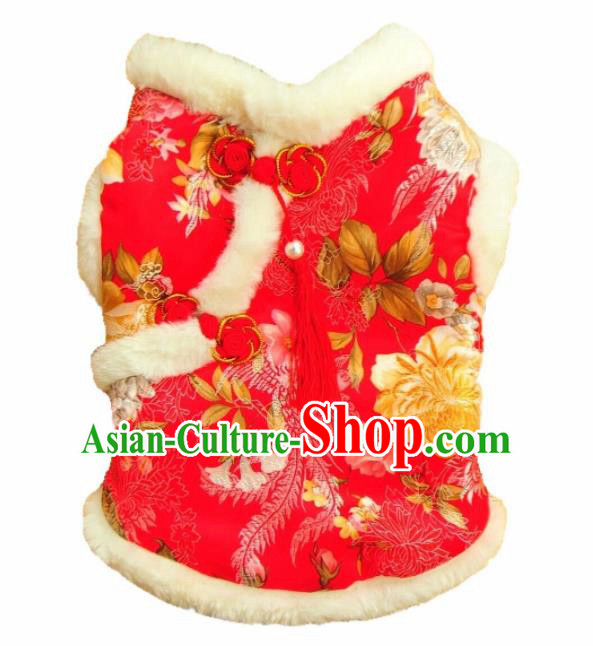 Traditional Asian Chinese Pets Clothing Dog Winter Red Cotton Padded Costumes for New Year