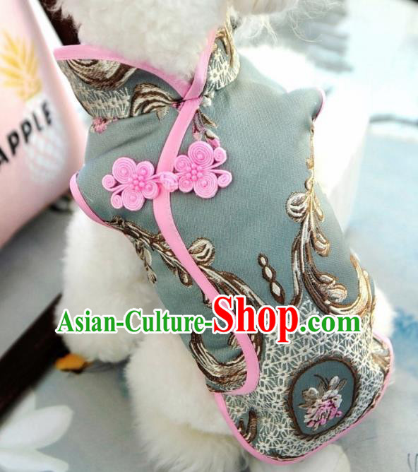 Traditional Asian Chinese Pets Clothing Dog Winter Blue Costumes for New Year