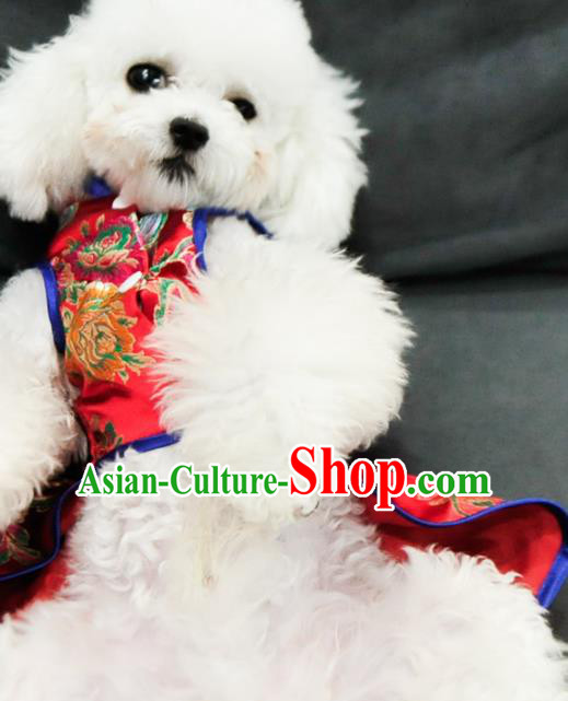 Traditional Asian Chinese Pets Clothing Dog Winter Red Dress Costumes for New Year