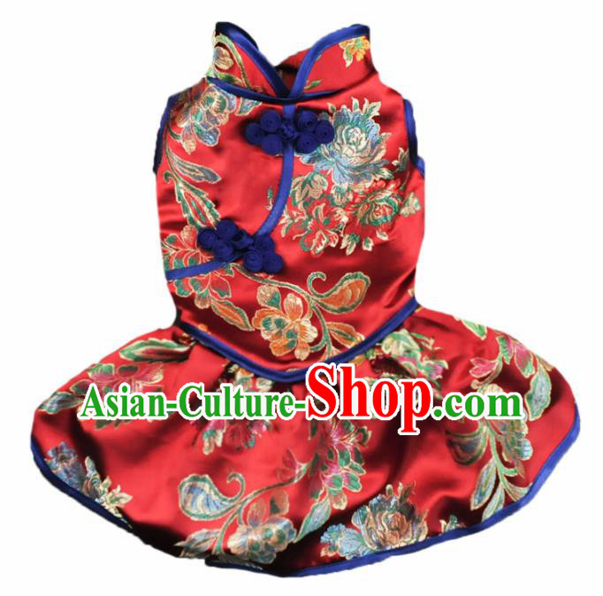 Traditional Asian Chinese Pets Clothing Dog Winter Red Dress Costumes for New Year