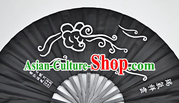 Chinese Handmade Printing Auspicious Clouds Black Kung Fu Fans Accordion Fan Traditional Decoration Folding Fan
