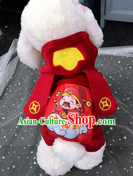 Traditional Asian Chinese Pets Winter Clothing Dog God of Wealth Red Costumes for New Year