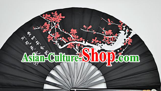 Chinese Handmade Printing Plum Blossom Black Kung Fu Fans Accordion Fan Traditional Decoration Folding Fan