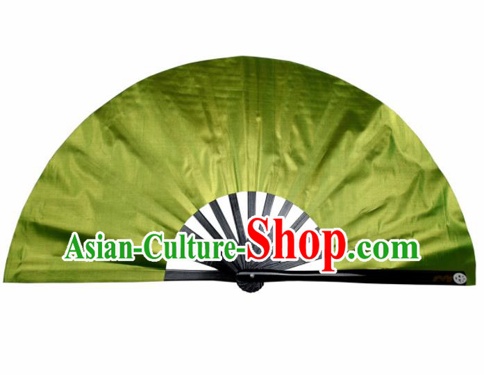 Chinese Handmade Martial Arts Green Silk Fans Accordion Fan Traditional Kung Fu Folding Fan