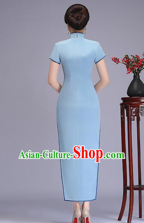 Traditional Chinese Blue Silk Cheongsam Mother Tang Suit Qipao Dress for Women