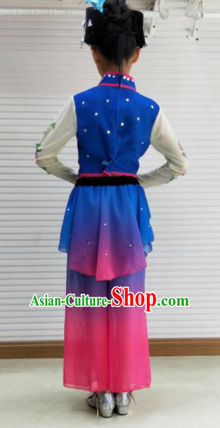 Traditional Chinese Folk Dance Spring Festival Fan Dance Blue Outfits Yangko Dance Stage Show Costume for Kids