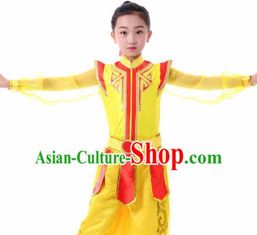 Traditional Chinese Children Classical Dance Hua Mulan Yellow Clothing Stage Show Costume for Kids