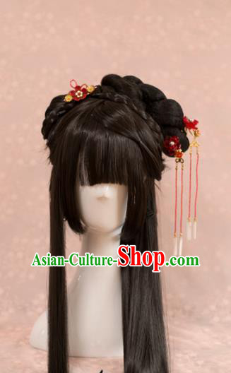 Traditional Chinese Song Dynasty Princess Wigs Cosplay Ancient Goddess Female Swordsman Chignon for Women
