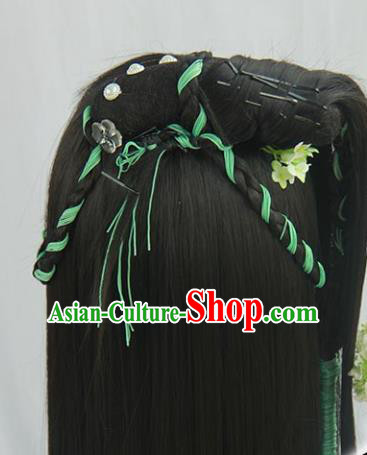 Traditional Chinese Cosplay Ming Dynasty Female Swordsman Wigs Sheath Ancient Flying Apsaras Chignon for Women