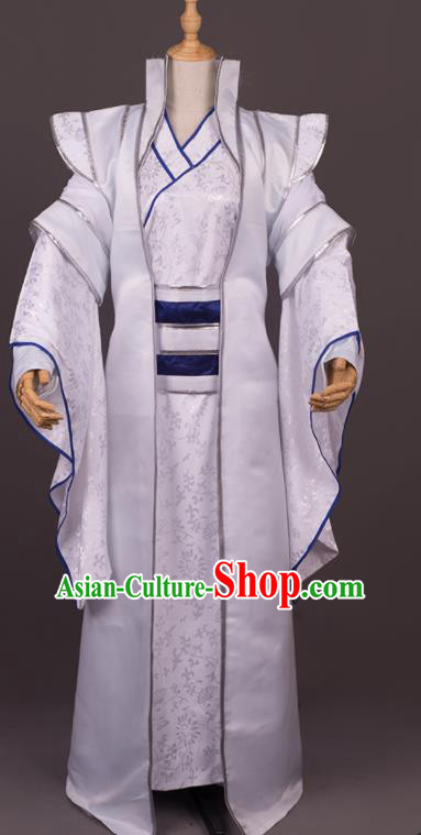 Traditional Chinese Cosplay Crown Prince White Costumes Ancient Swordsman Hanfu Clothing for Men