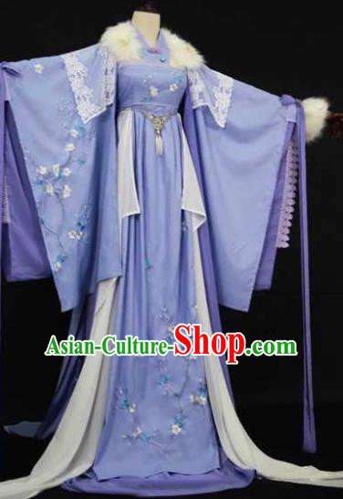 Traditional Chinese Cosplay Court Queen Blue Dress Ancient Drama Fairy Princess Costumes for Women