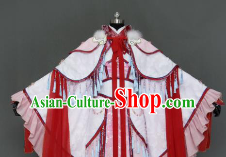 Traditional Chinese Cosplay Goddess Queen Pink Dress Ancient Drama Female Swordsman Costumes for Women