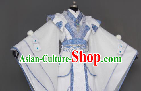 Chinese Cosplay Crown Prince White Costumes Ancient Swordsman Clothing for Men