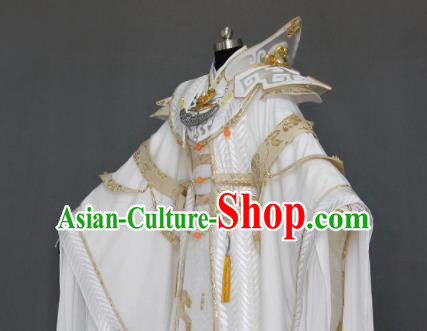 Customize Chinese Traditional Cosplay Taoist King White Costumes Ancient Swordsman Clothing for Men