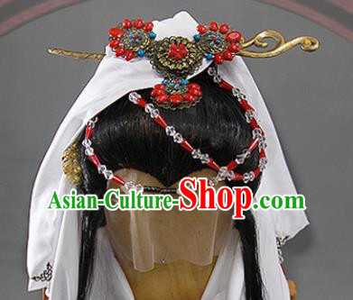 Traditional Chinese Ancient Taoist Nun Wigs and Hairpins Cosplay Female Swordsman Hair Accessories Complete Set for Women