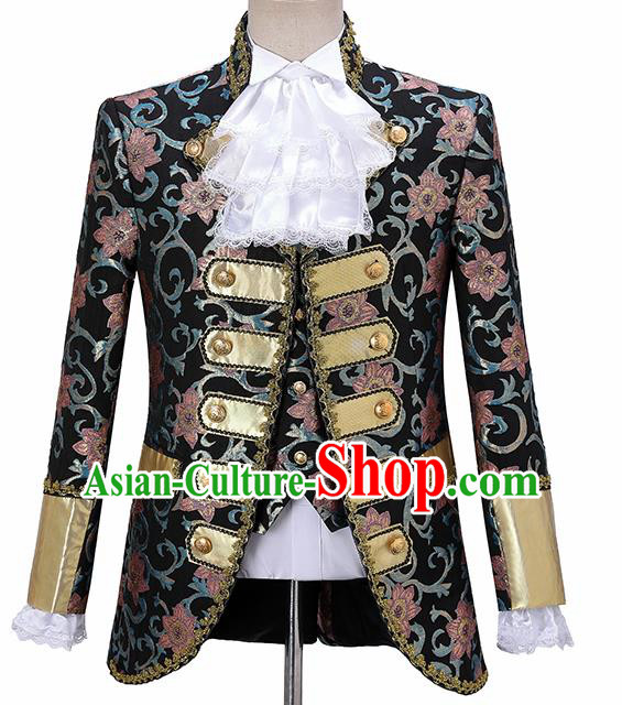 Traditional England Prince Costumes European Court Jacquard Weave Red Flowers Vest Coat Clothing for Men