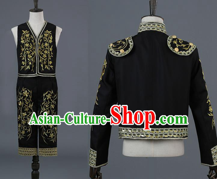 Traditional European Prince Costumes Spanish Court Black Clothing for Men