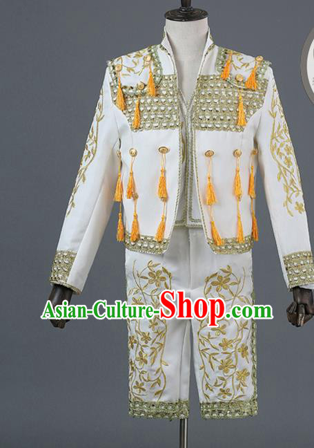 Traditional European Prince Costumes Spanish Court White Clothing for Men