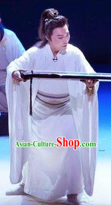 Chinese Drama Guangling Verse Ancient Jin Dynasty Scholar White Clothing Stage Performance Dance Costume for Men