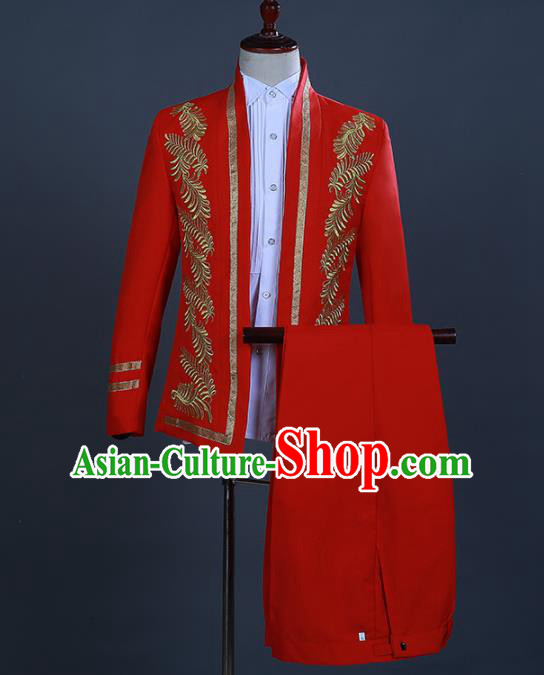 Traditional England Prince Red Costumes European Court Wedding Clothing for Men