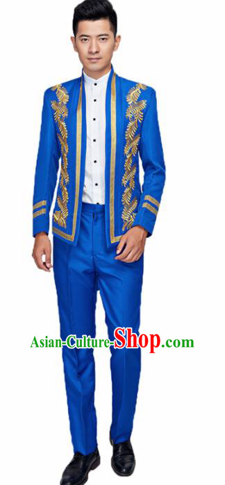Traditional England Prince Royalblue Costumes European Court Wedding Clothing for Men