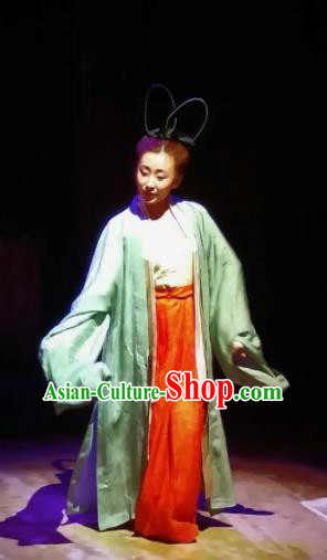 Chinese Drama Huating Song of Song Dynasty Classical Dance Dress Stage Performance Dance Costume and Headpiece for Women