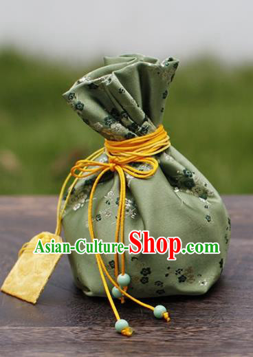 Traditional Chinese Ancient Termofor Cover Embroidered Plum Pattern Green Brocade Bag