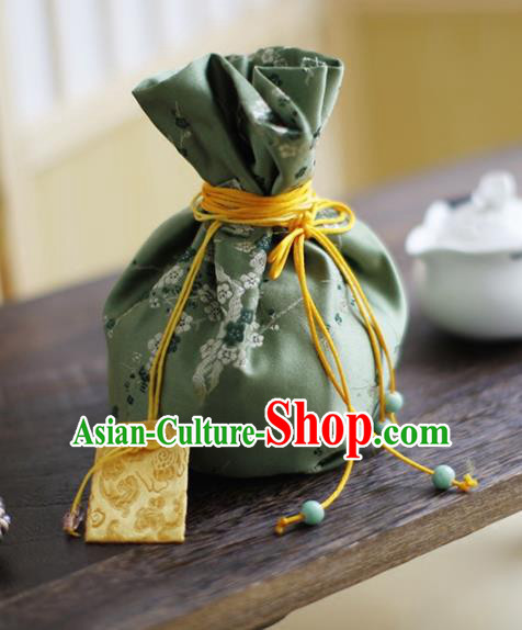 Traditional Chinese Ancient Termofor Cover Embroidered Plum Pattern Green Brocade Bag