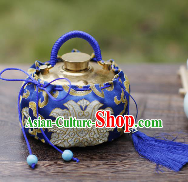 Traditional Chinese Ancient Termofor Cover Embroidered Pattern Royalblue Brocade Bag