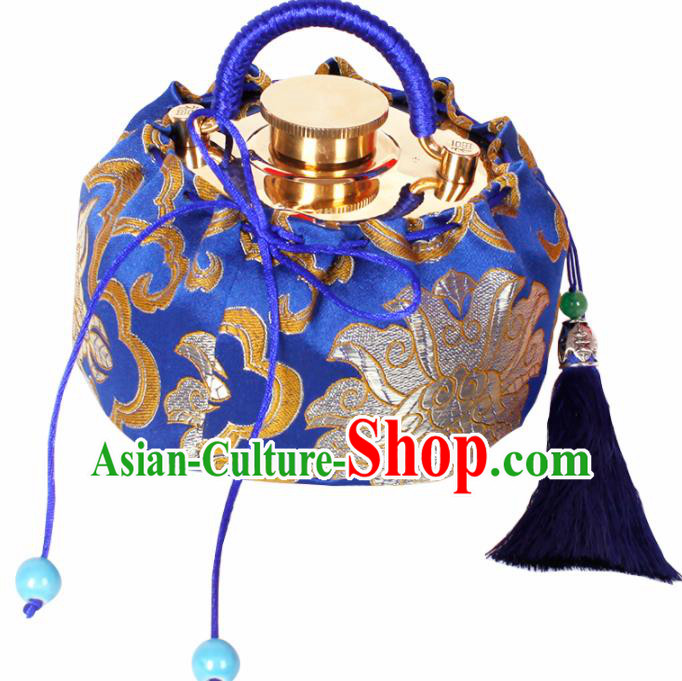 Traditional Chinese Ancient Termofor Cover Embroidered Pattern Royalblue Brocade Bag