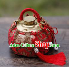 Traditional Chinese Ancient Termofor Cover Embroidered Pattern Red Brocade Bag