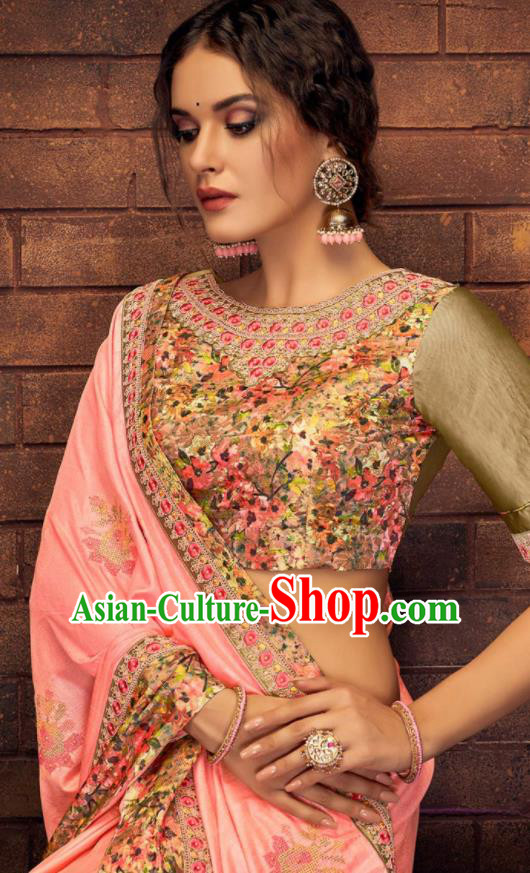Asian Indian Court Light Pink Silk Embroidered Sari Dress India Traditional Bollywood Costumes for Women