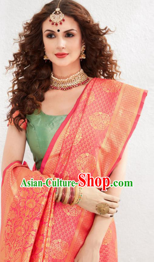 Asian Indian Court Pink Silk Sari Dress India Traditional Bollywood Costumes for Women